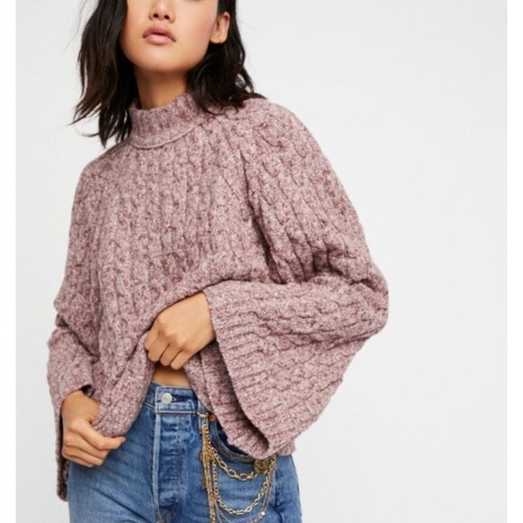 Free People Snow Bird Pullover Sweater Purple Mauve Wide Sleeve Cropped Size‎ XS - Picture 4 of 12